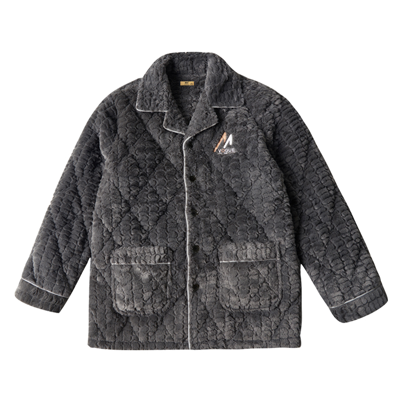 夹棉睡衣男冬季加厚加绒单件上衣