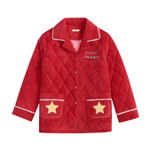 睡衣女冬珊瑚绒加厚加绒三层夹棉单件上衣红色本命年法兰绒家居服