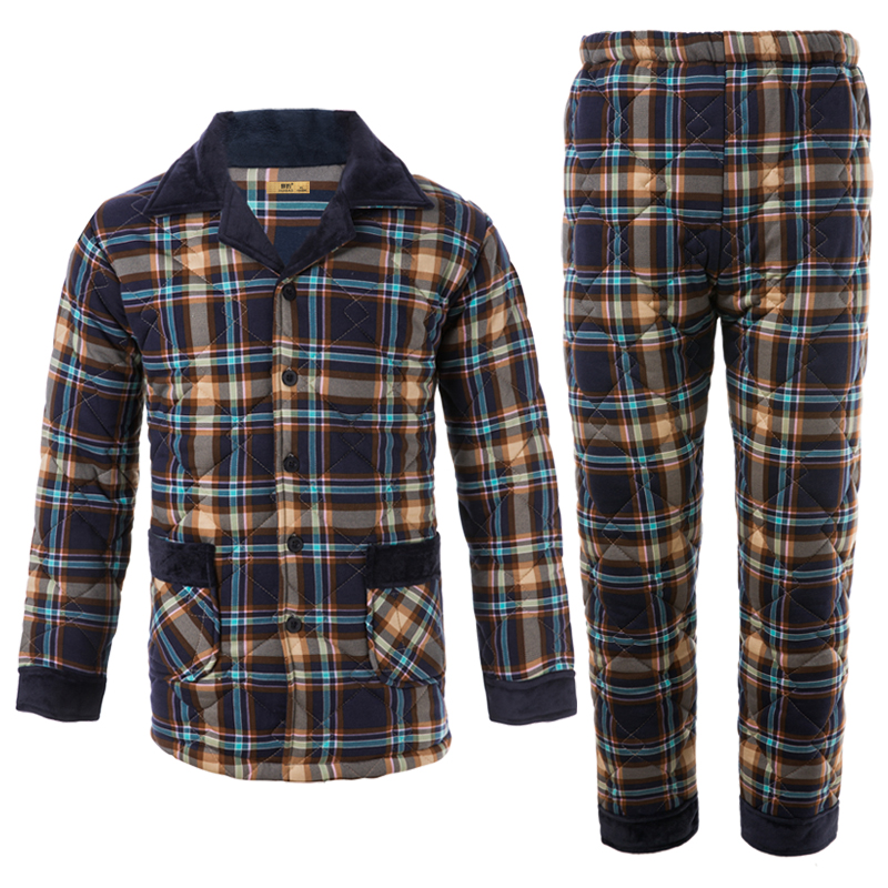 活性印染纯棉夹棉睡衣男秋冬加厚