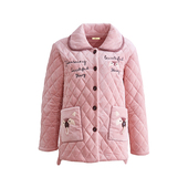 睡衣女秋冬季 珊瑚绒加厚加绒三层夹棉袄保暖单件上衣法兰绒家居服