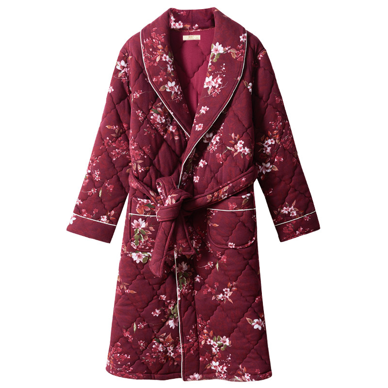 睡袍女秋冬加厚长款纯棉夹棉三层睡衣湖南省服碎花家居服保暖浴袍,女士内衣/男士内衣/家居服,睡袍/浴袍,淘宝优惠券,粉丝福利购,淘宝优惠卷