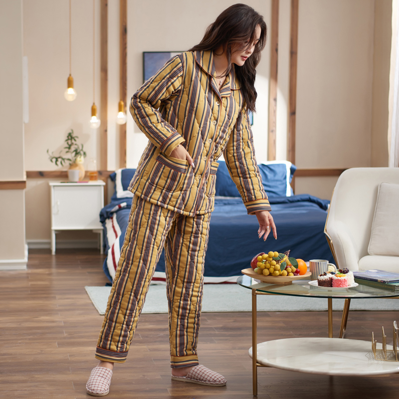 活性印染纯棉睡衣女冬季加厚夹棉