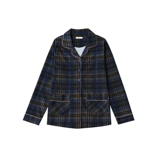 开衫 睡衣女春秋款 大码 2026新款 单件上衣可外穿格子家居服 纯棉长袖