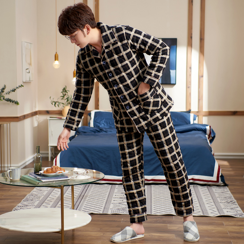 活性印染纯棉睡衣男冬季加厚夹棉