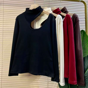 胖妹妹大码秋冬新款时尚休闲打底衫女韩版洋气半高领纯色女人衫潮