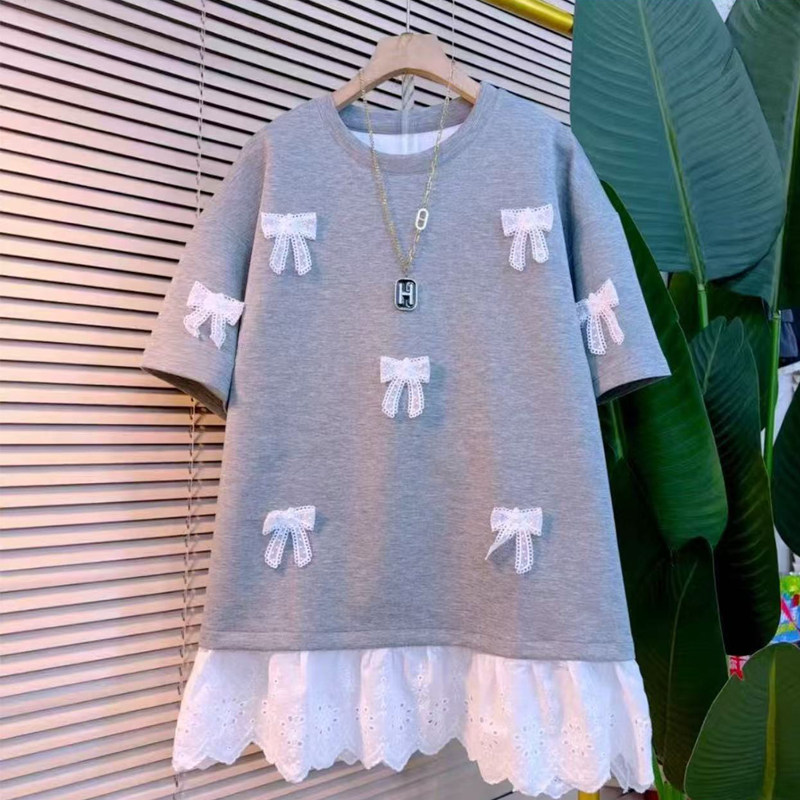 胖妹妹大码春季时尚新款卫衣女韩版蝴蝶结蕾丝拼接遮肉百搭大衫潮,女装/女士精品,大码内搭,淘宝优惠券,粉丝福利购,淘宝优惠卷