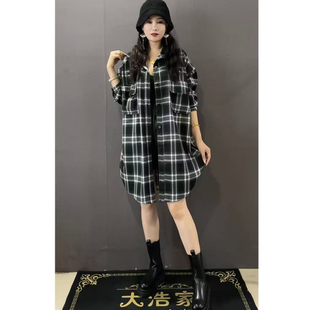 女韩版 胖妹妹大码 大衬衫 时尚 洋气格子宽松遮肉衬衣外套潮 早秋新款