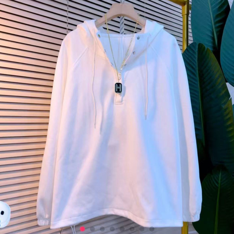 大码女装春季新品休闲时尚卫衣女韩版通勤风白色连帽长袖简约大衫,女装/女士精品,大码内搭,淘宝优惠券,粉丝福利购,淘宝优惠卷