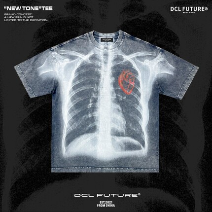 DCL FUTURE欧美心脏t恤圆领复古印花短袖男街头亚文化嘻哈宽松tee