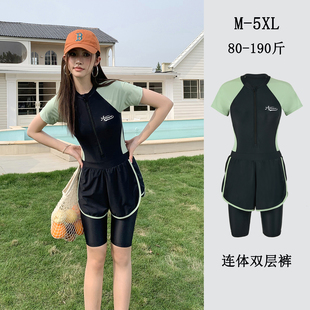 微胖女孩高级感女士泳装 泳衣女款 连体平角保守遮肉游泳馆专用大码