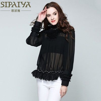 长袖黑白防晒衬衫夏季雪纺2021