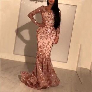 包臀修身 女装 花瓣宴会跨境春季 亮片2025欧美连衣裙性感晚礼服新款