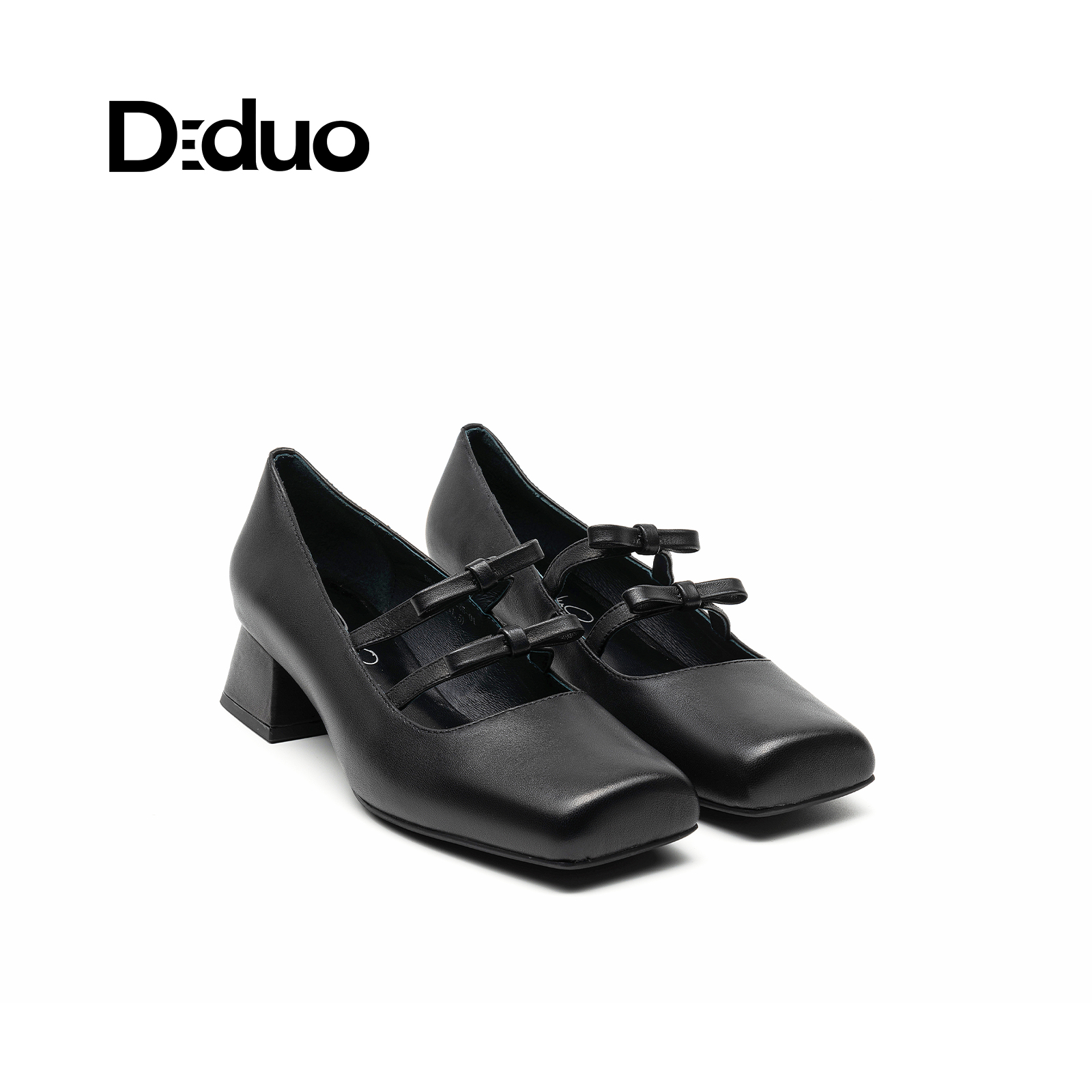 Diduo/迪朵通勤粗跟方头玛丽珍鞋