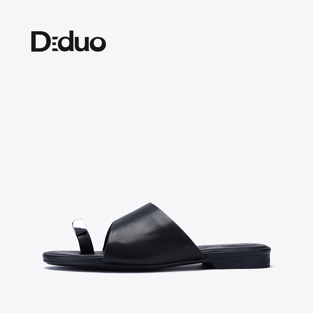 Diduo/迪朵时尚平底夹趾牛皮拖鞋