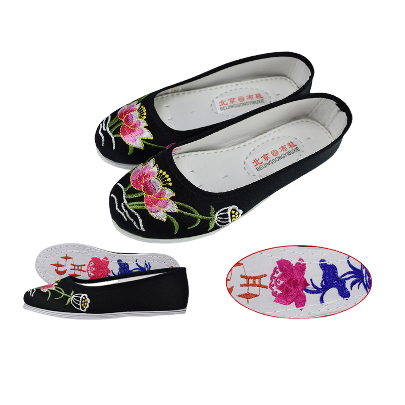 厂家绣花鞋布鞋莲花天梯图案寿鞋