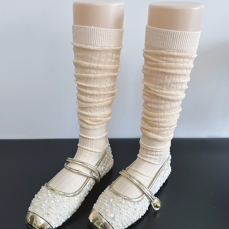 白色miu系袜子女春夏薄款米白色中筒及膝堆堆袜日系JK棉质小腿袜,女士内衣/男士内衣/家居服,中筒袜,淘宝优惠券,粉丝福利购,淘宝优惠卷