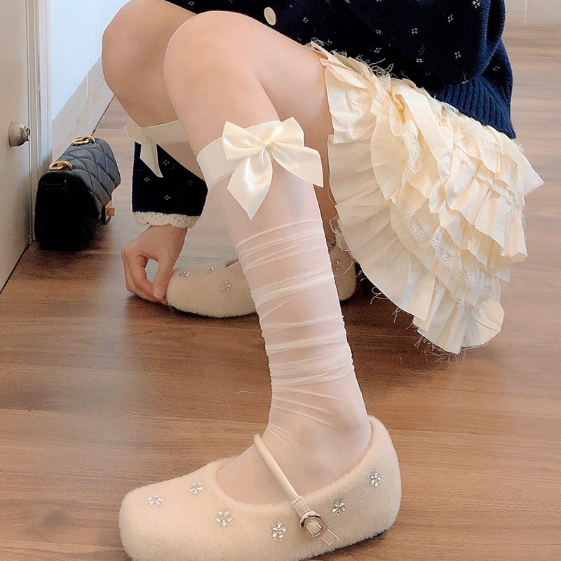 JK白丝袜女春夏超薄甜美奶白色蝴蝶结长筒袜Lolita纯欲过膝堆堆袜,女士内衣/男士内衣/家居服,长筒袜,淘宝优惠券,粉丝福利购,淘宝优惠卷