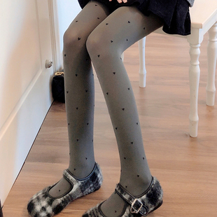 春秋薄款烟灰色连裤袜女天鹅绒圆点提花打底裤防勾丝黑色爱心丝袜