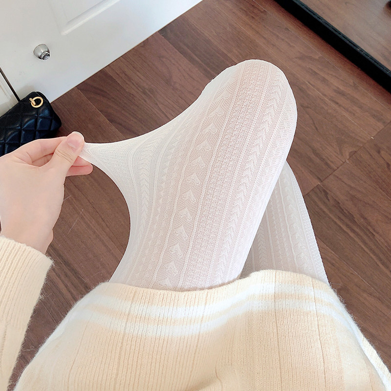 秋冬季加绒白色打底裤米白色打底袜日系Lolita麻花奶白色连裤袜女