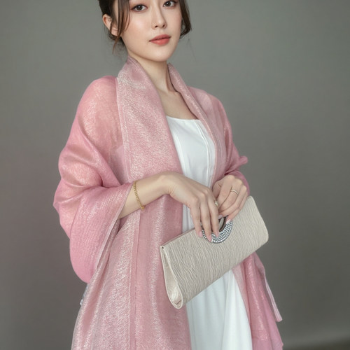 粉色高档双层丝巾围巾披肩女款