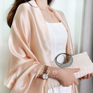 香槟色真丝手感百搭绸缎礼服旗袍披肩沙滩防晒围巾丝巾女长款秋冬