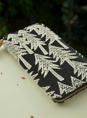 Munimhoe黑色树刺绣weeks手帐本拉链书衣收纳包多功能钱包女日系