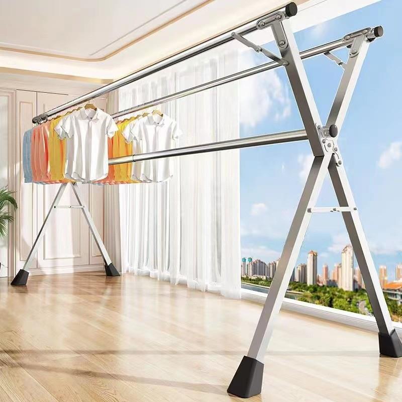 折叠不锈钢晾衣架落地室内家用阳台卧室室外凉伸缩杆式晒被子神器