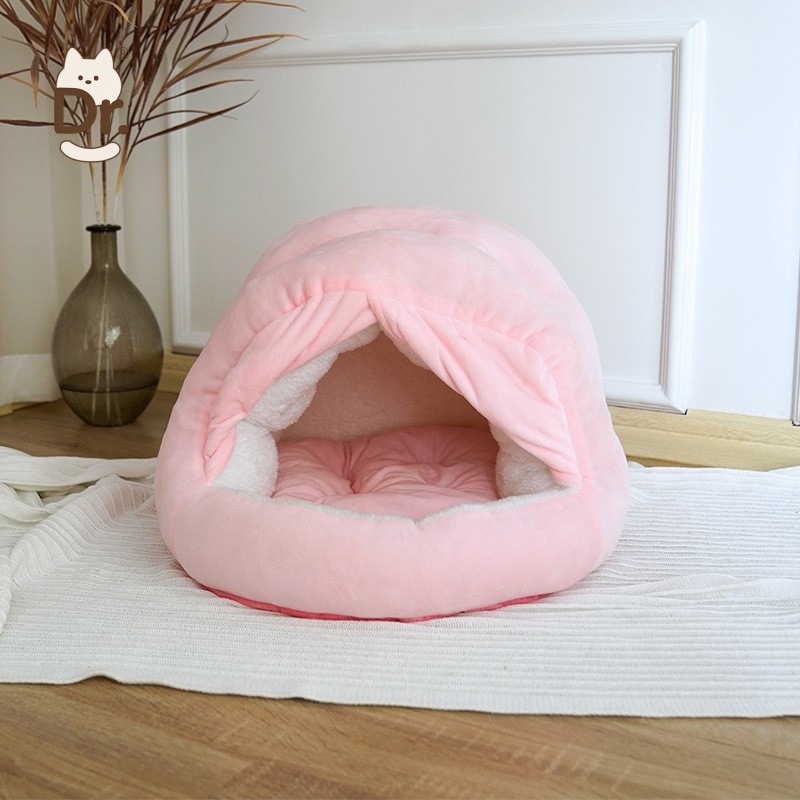 悦尚新款PV绒蒙古包带门帘毛绒舒适半封闭式宠物猫狗窝用品