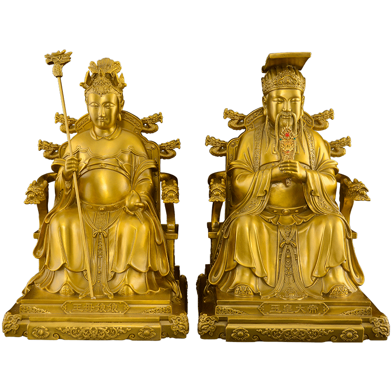 黄铜玉皇大帝王母娘娘神像摆件