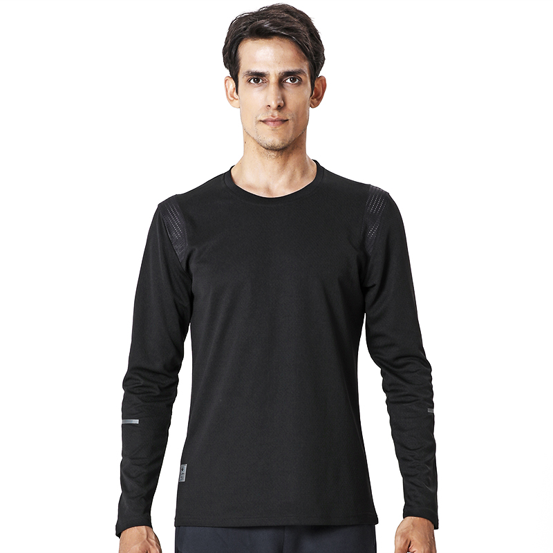 力为 运动休闲长袖t恤男 秋冬圆领速干跑步上衣 加绒健身服打底衫