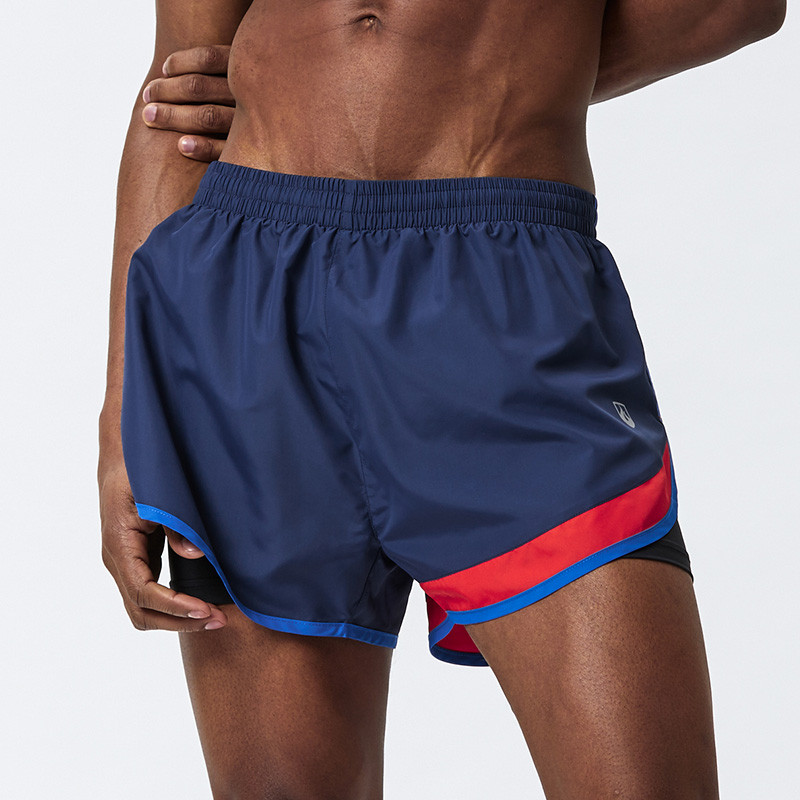 速干跑步假两件健身运动短裤