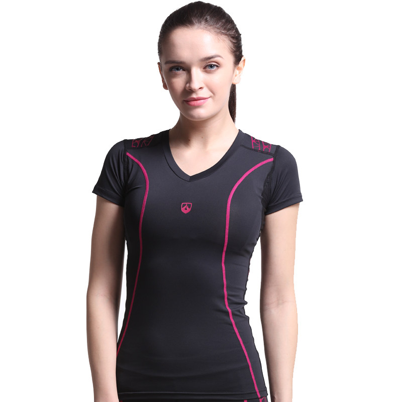 力为 运动t恤女短袖 夏季跑步服上衣 v领健身紧身衣服 速干透气