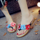 立体绣花鞋 拖沙滩鞋 平底人字拖鞋 夏季 花朵刺绣布鞋 牛筋底凉鞋 女鞋