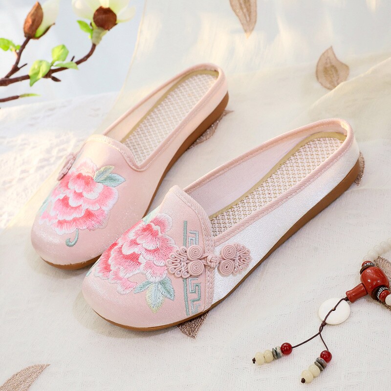 国潮绣花拖鞋外穿布鞋平底