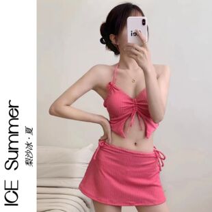 2024新款 遮肚显瘦保守高级感纯欲风分体比基尼三件套性感泳衣女夏