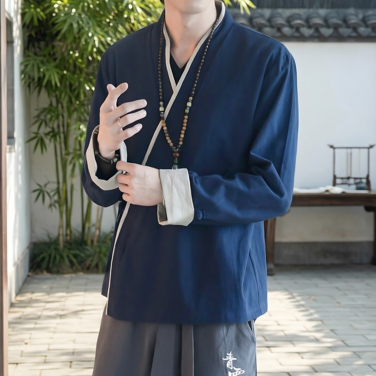 春秋男士古代风衣唐装青年宽松上衣民族服装男装改良汉服斜襟外套