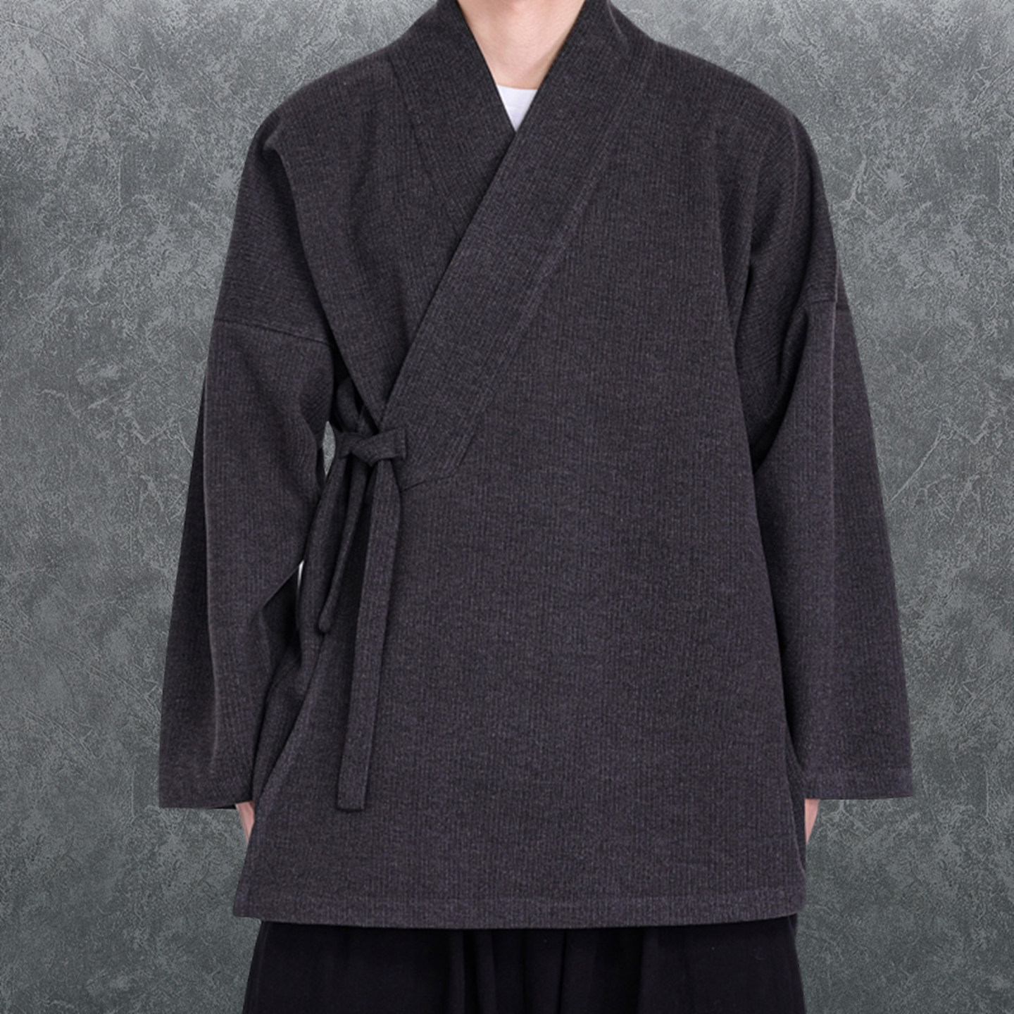 秋冬加厚新中式改良汉服男装斜襟道袍复古禅修毛呢交领居士服外套