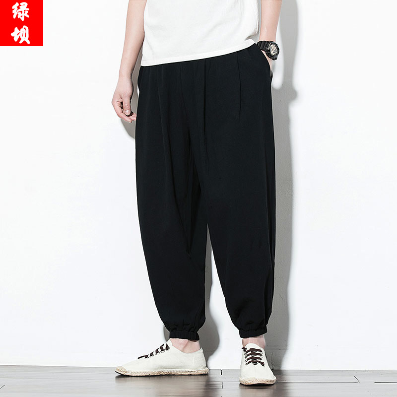 115.00元包邮中国风男士复古休闲裤哈伦亚麻汉服