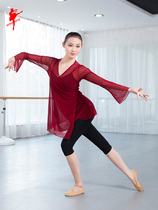 Red dance shoes, women's classical dance practice clothes, long dance blouse, gauze clothes, ballet national dance body charm clothes, top