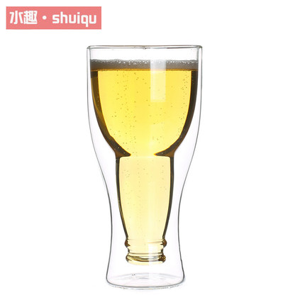 水趣 耐热玻璃杯 个性创意水杯 透明双层啤酒杯 冷饮杯 果汁杯