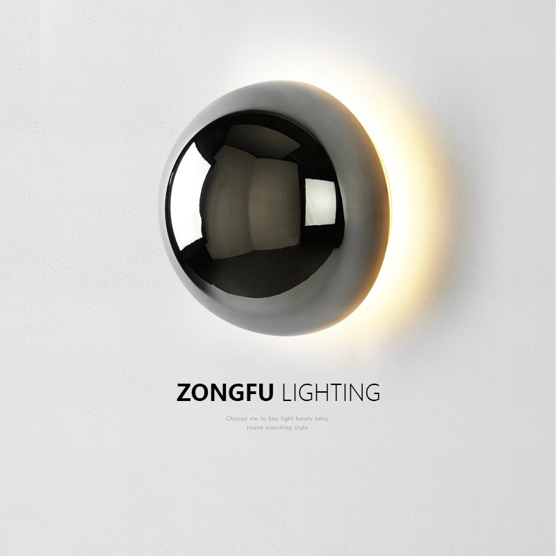极简壁灯主卧室床头圆形氛围灯中古包豪斯客厅书房金属感背景墙灯