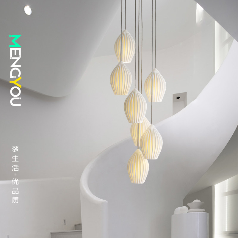 侘寂风日式陶瓷床头吊灯北欧餐厅卧室别墅挑高客厅旋转楼梯间灯具_虎窝淘