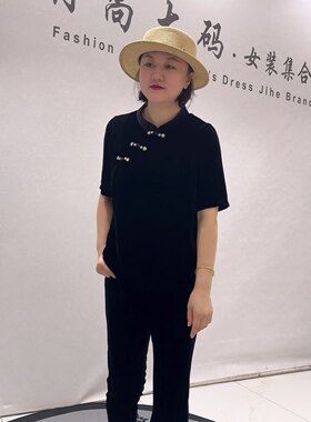 9183芮娜依莲初秋新品简洁大方盘扣设计女人味气质衫加大码女装