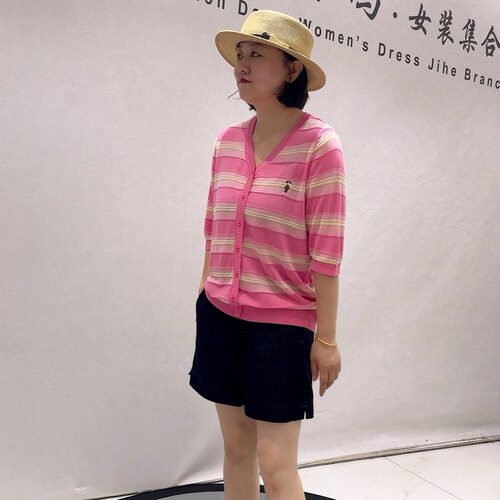 6360女权贵族初秋新品v领套头六分袖百搭条纹减龄衫加大码女装