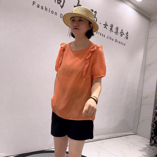 5693芮娜依莲夏款新品天丝醋酸面料简约舒适百搭气质衫加大码女装