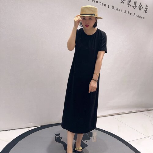 31151女权贵族夏款新品时尚满钻带美背女人味连衣裙加大码女装