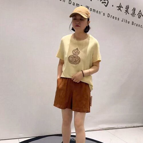 5001芮娜依莲夏款新品葫芦图案简约时尚百搭短袖减龄衫加大码女装