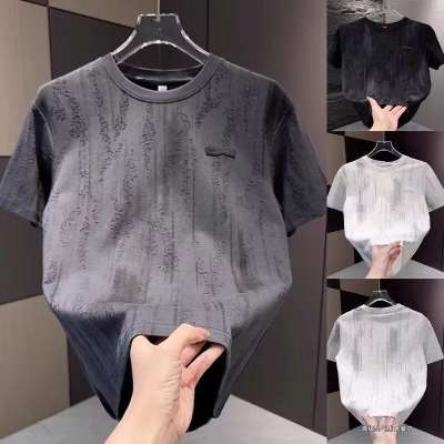 春夏新品男士宽松设计感T恤上衣高级灰青年扎染百搭半袖体恤气质