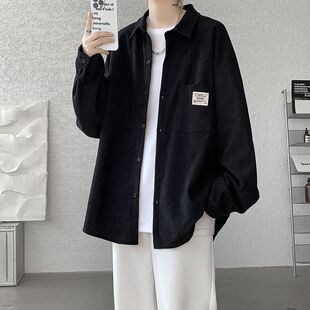 春季薄款灯芯绒长袖衬衫男士休闲学生宽松潮流衬衣港风新款外套