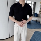 夏季 弹力针织T衫 短袖 休闲修身 提麻花翻领男polo衫 海外岀口